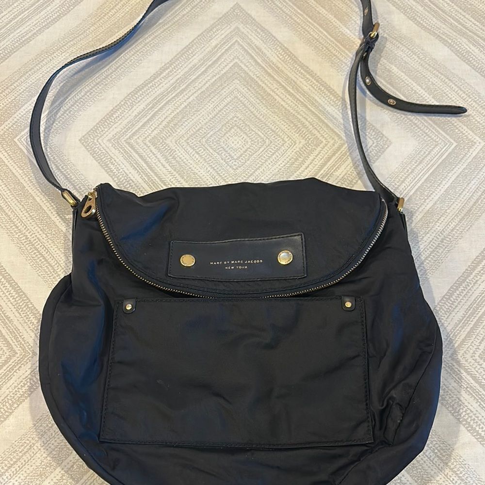 Marc by Marc Jacobs Black Nylon Messenger Bag with Adjustable Leather Strap